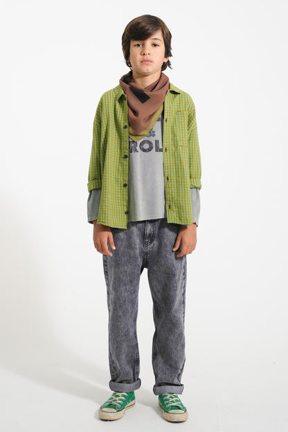 Piupiuchick Terry cotton long sleeve T-shirt grey with ROCK 'N ROLL print