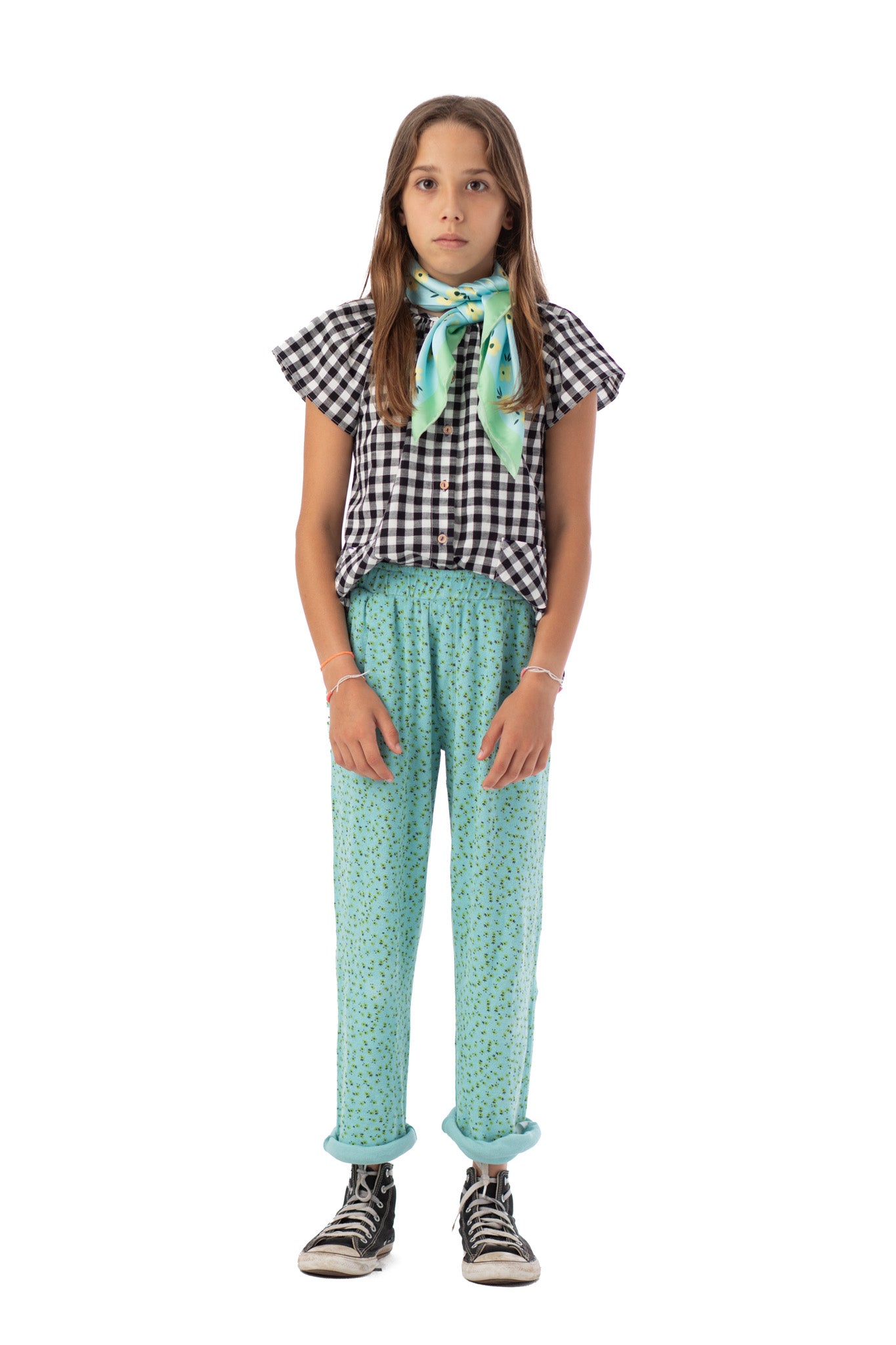Piupiuchick trousers light blue with yellow flowers