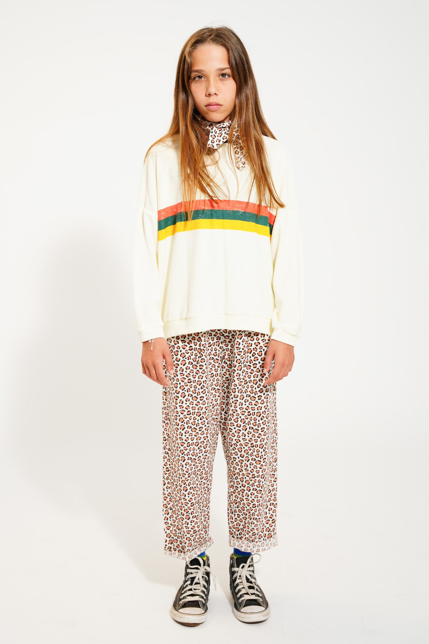 Piupiuchick ecru sweatshirt with multicolor STRIPES print