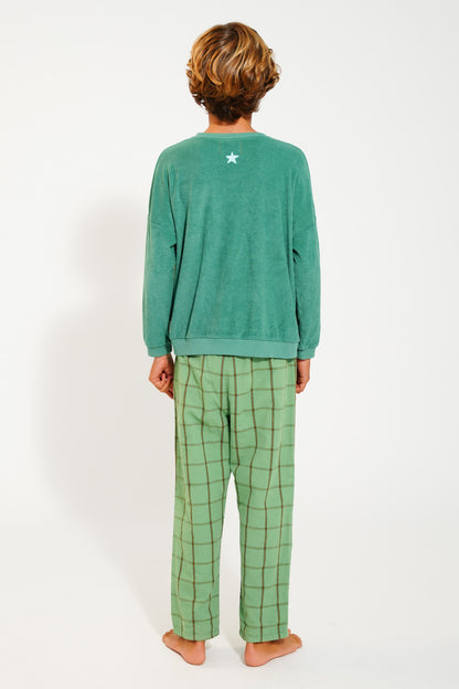 Piupiuchick green sweatshirt with CAMP TAPAWINGO print
