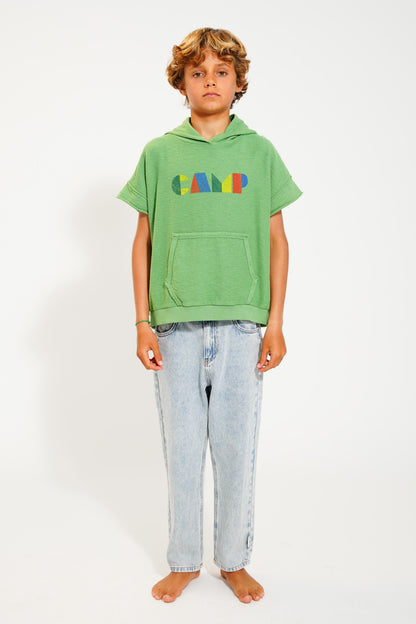 Piupiuchick sleeveless hooded sweatshirt green with MULTICOLOR CAMP print