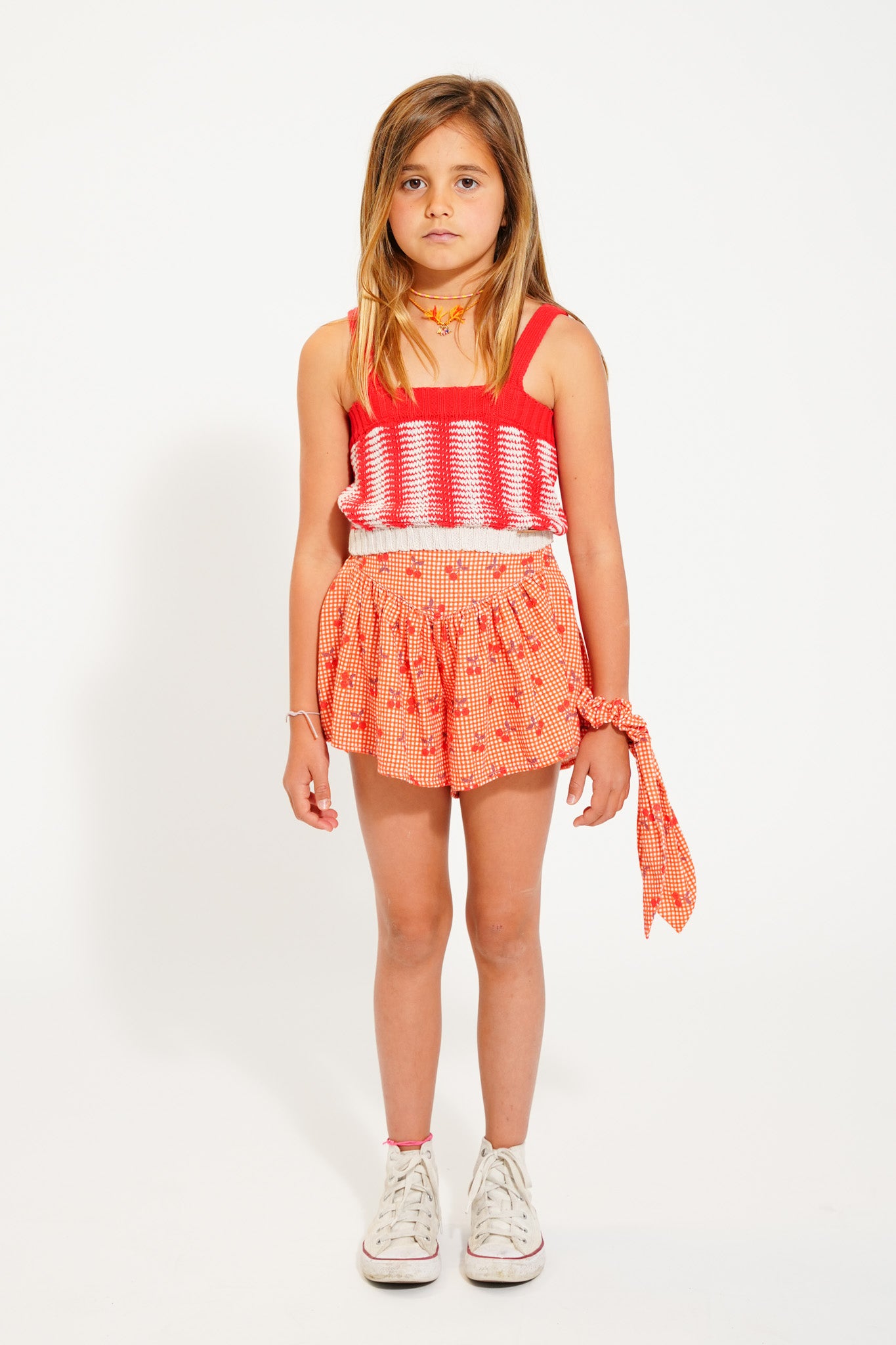 Piupiuchick knitted top with straps ECRU & RED STRIPES