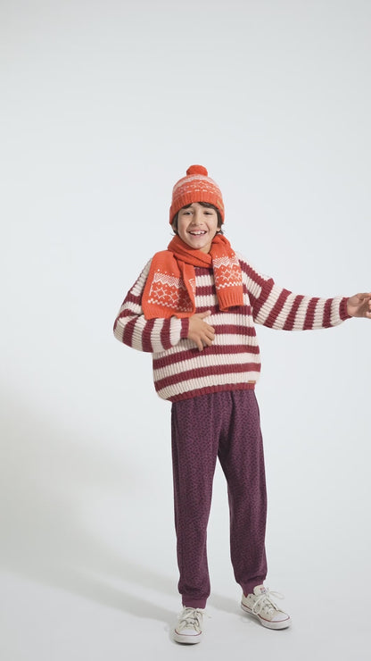 Piupiuchick Jacquard knitted hat with pompon red