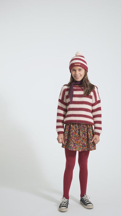 Piupiuchick knitted sweater bordeaux & light pink stripes