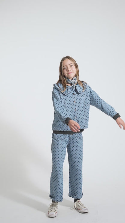 Piupiuchick Flare trousers washed blue denim with black HEARTS