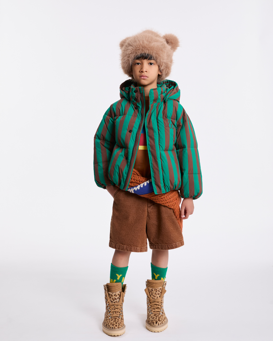 Wynken Burletta down coat studio green cocoa stripe