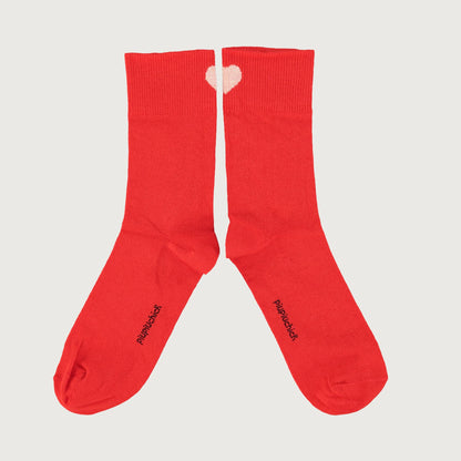 Piupiuchick Socks red with ECRU heart / 2-4Y