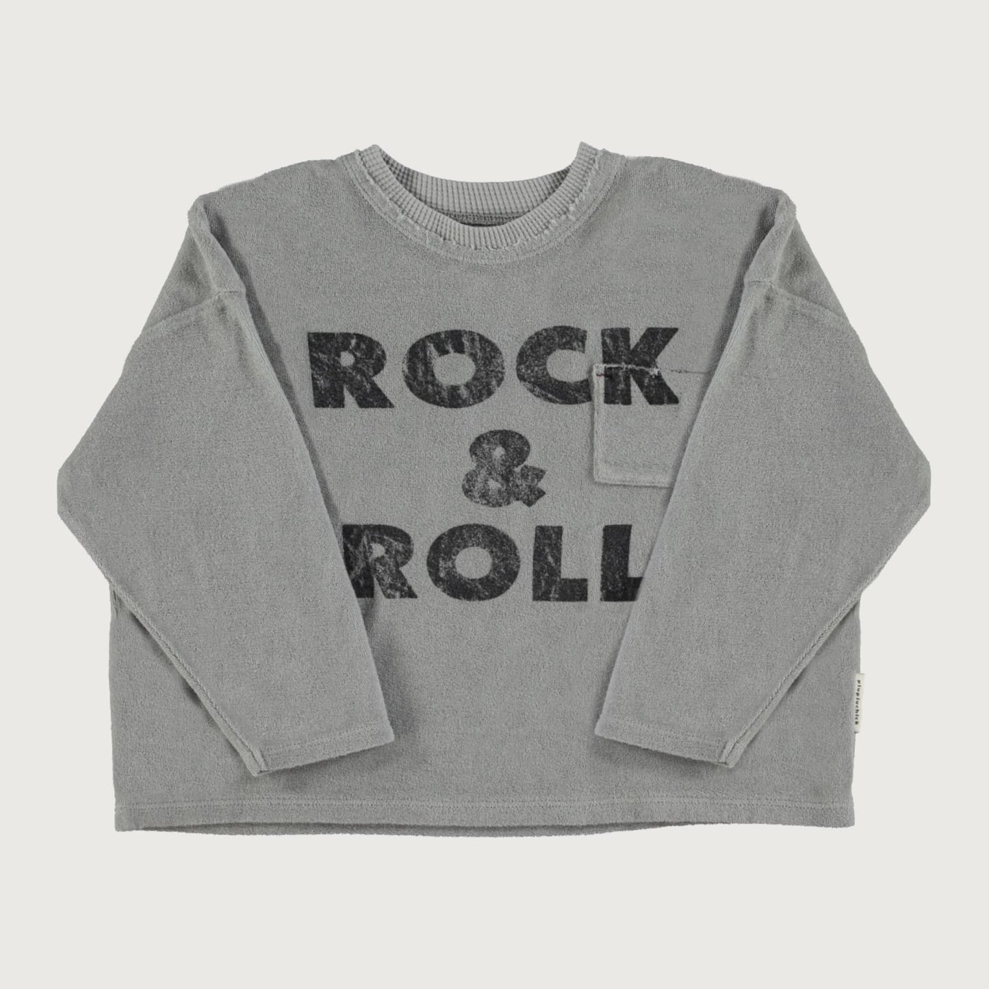 Piupiuchick Terry cotton long sleeve T-shirt grey with ROCK 'N ROLL print