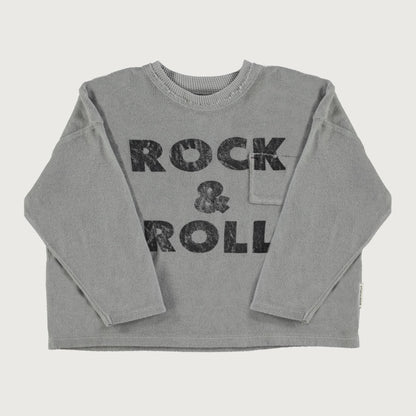 Piupiuchick Terry cotton long sleeve T-shirt grey with ROCK 'N ROLL print