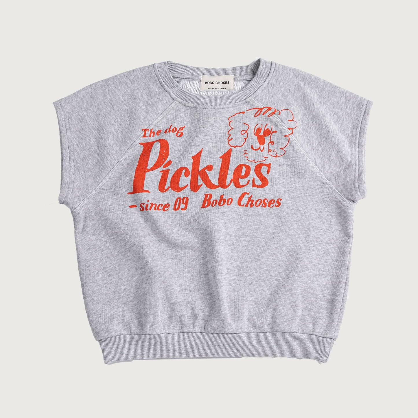 Bobo Choses PICKLES THE DOG sleeveless sweatshirt heather grey
