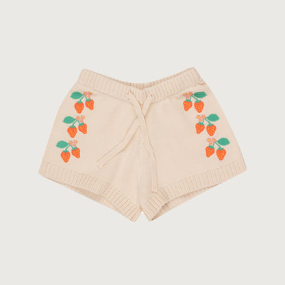 Tinycottons STRAWBERRIES knitted shorts light cream / 8Y