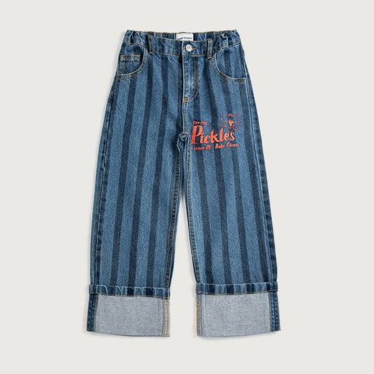 Bobo Choses PICKLES THE DOG striped denim pants navy blue