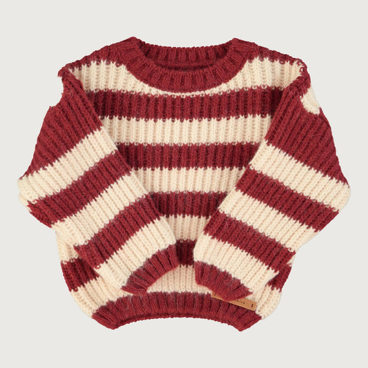 Piupiuchick knitted sweater bordeaux & light pink stripes