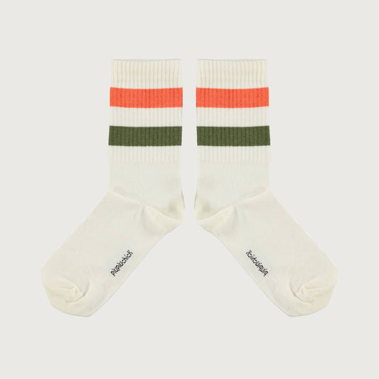 Piupiuchick Socks ecru with green & orange stripes