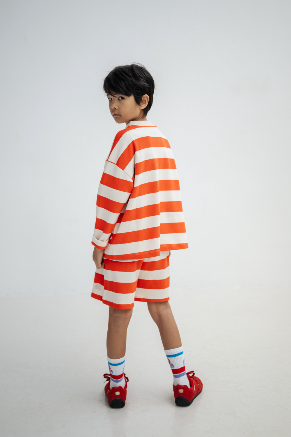Repose AMS Boxy sweater flame red block stripe