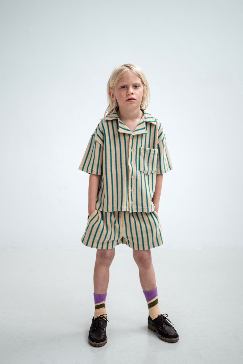 Repose AMS Sporty socks stripe ecru purple