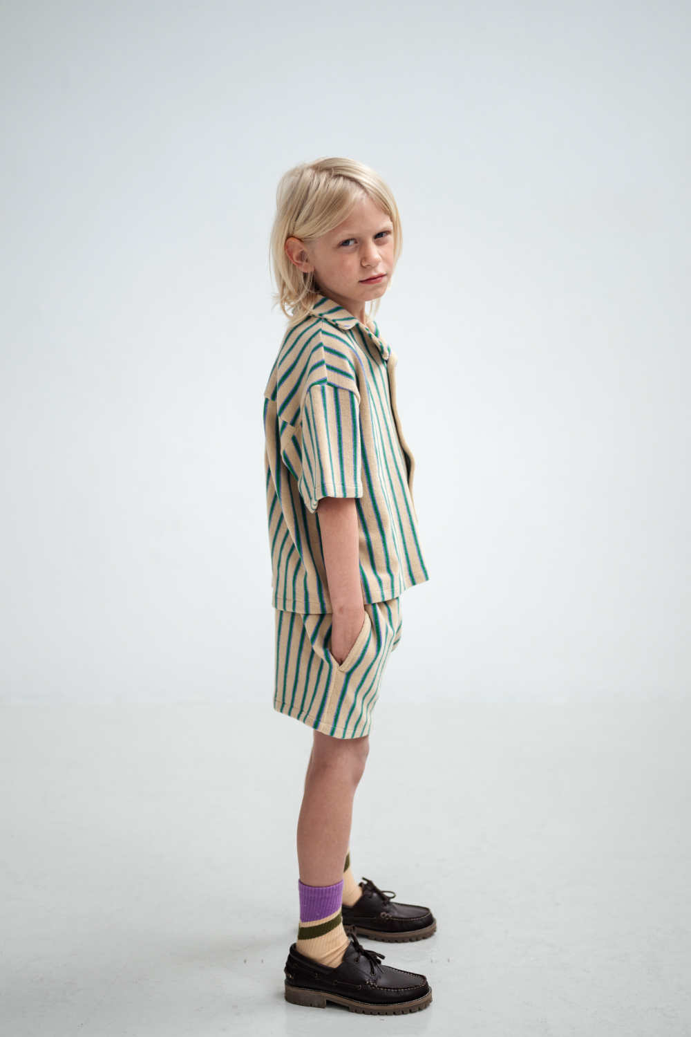 Repose AMS Sporty socks stripe ecru purple