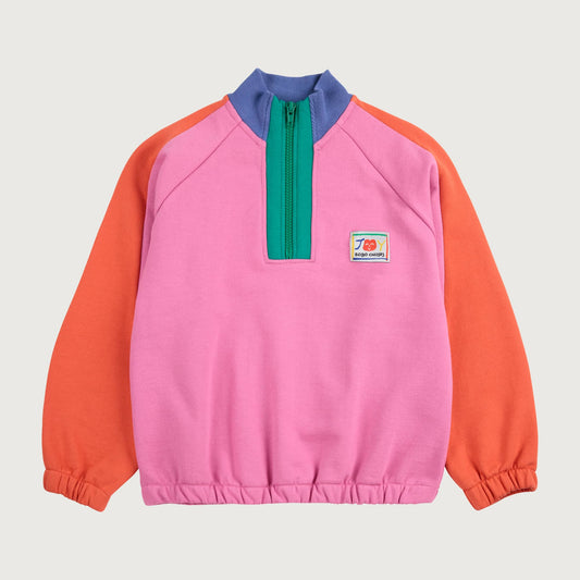 Bobo Choses SMILING COLOR BLOCK 1/4 zipped sweatshirt fuchsia